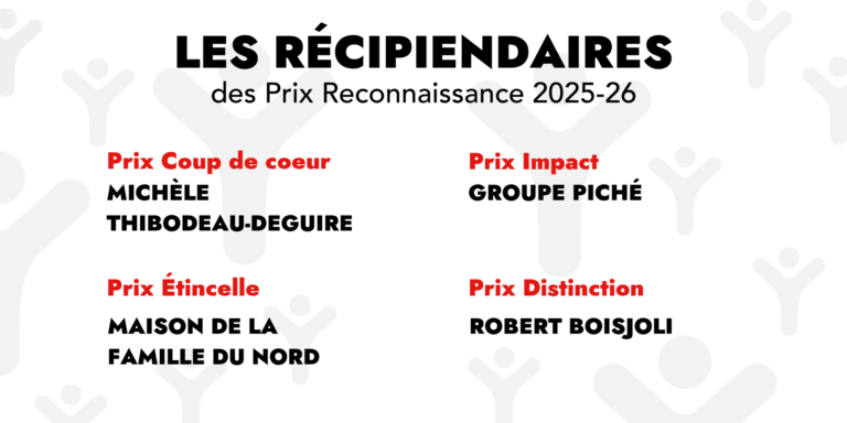 Récipiendaires des prix reconnaissance 2026